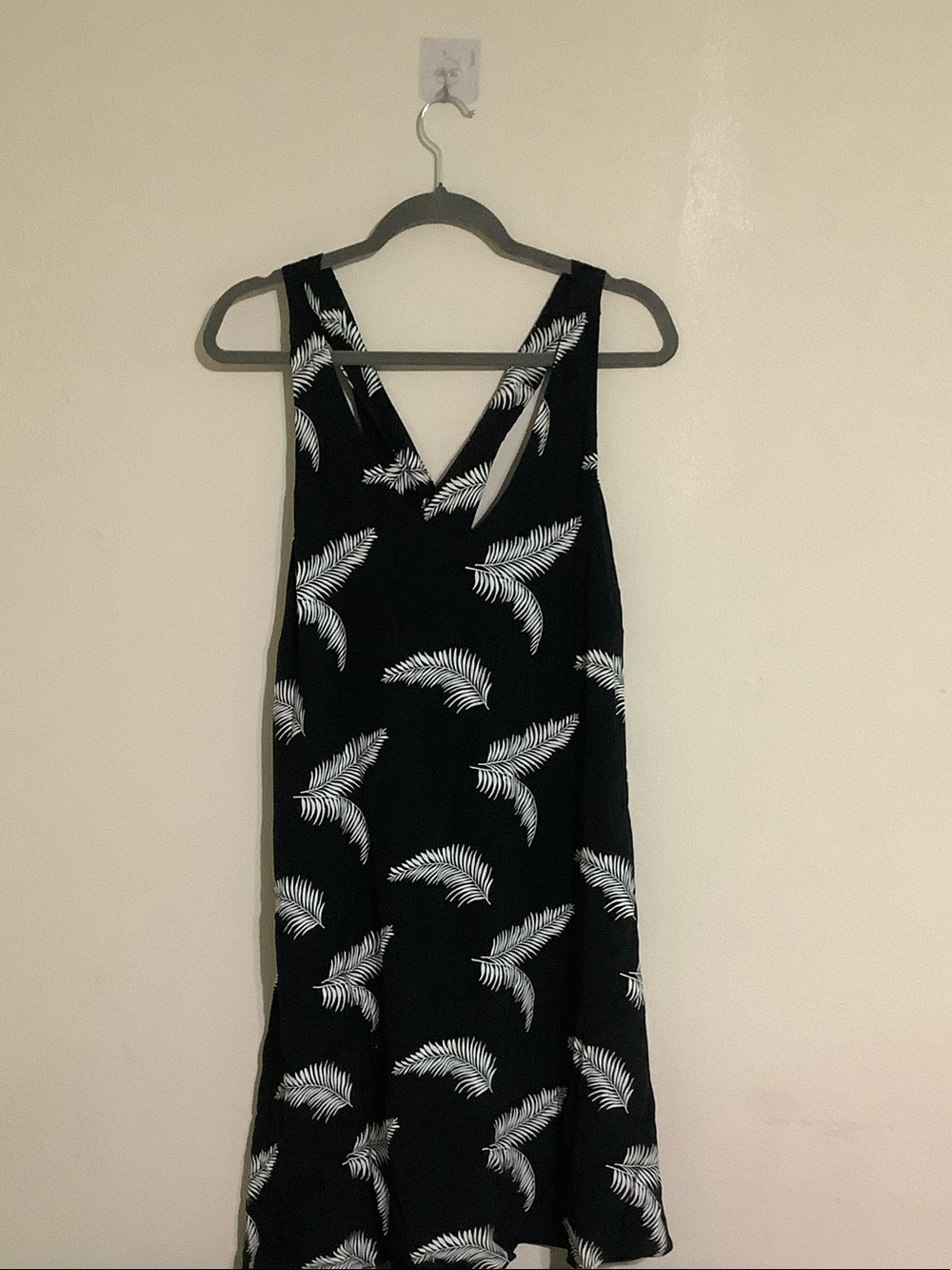 Loft Black Palm-Print Sleeveless Midi Dress